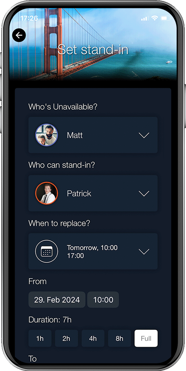 Stand-in mobile app Stand-in mobile app