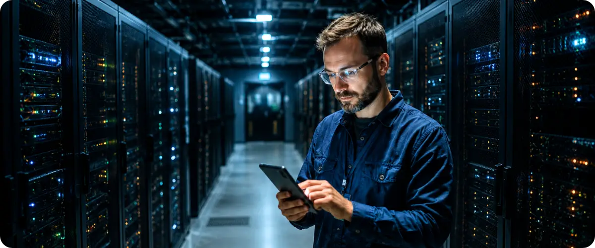 Engineer uses mobile alerting software in Server Room