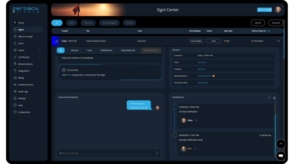 SIGNL4 Webportal New Signl Center
