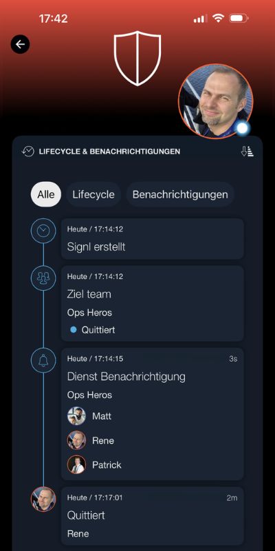 Lifecycle-Ansicht in der mobilen SIGNL4-App