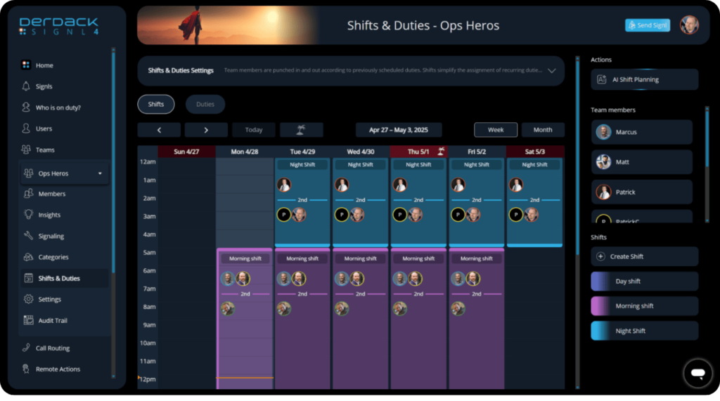 SIGNL4 Webportal with Multiple Shift Tiers