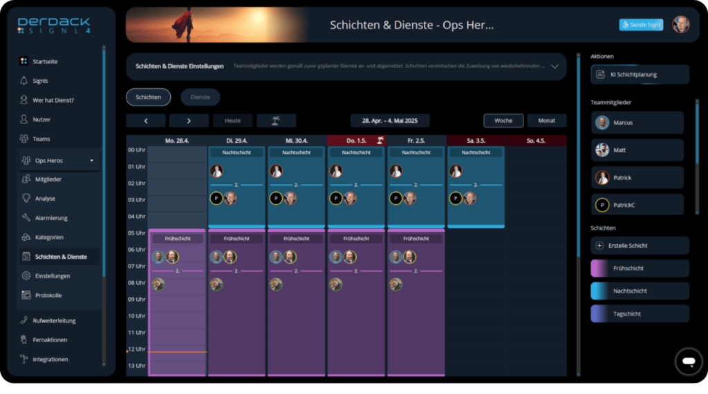 Schichteinteilung in mehreren Ebenen im SIGNL4 Webportal