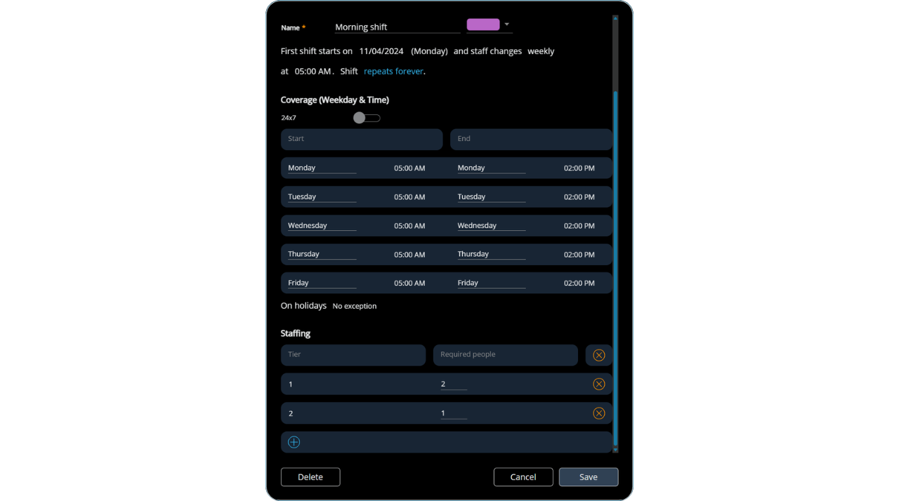 Shift Calendar in the SIGNL4 Webportal