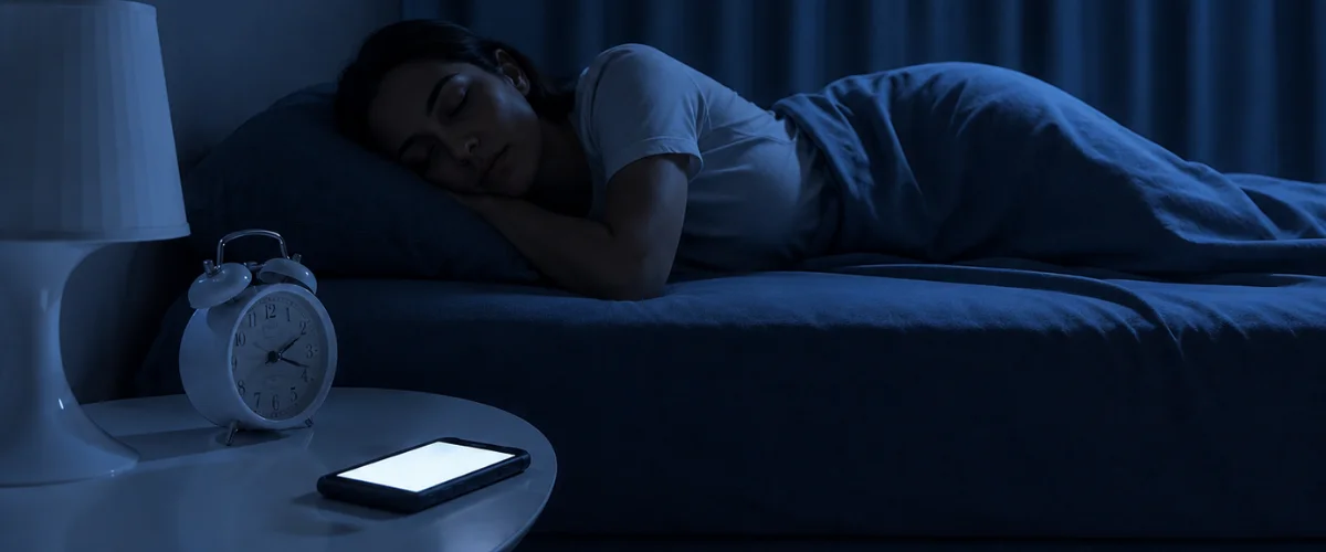 A woman sleeping an missing a call at night