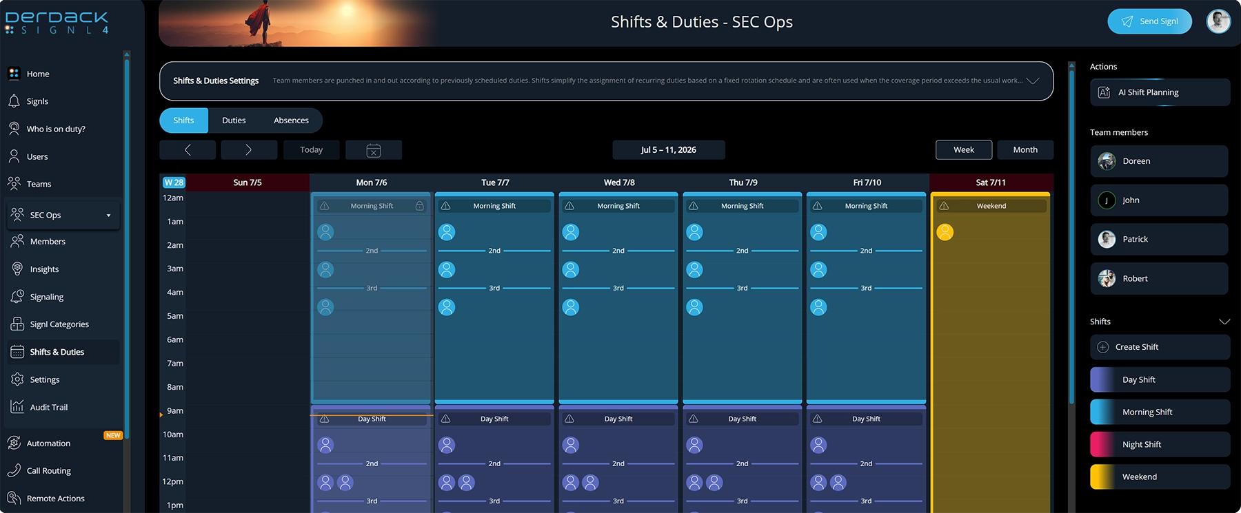Create a shift in SIGNL4